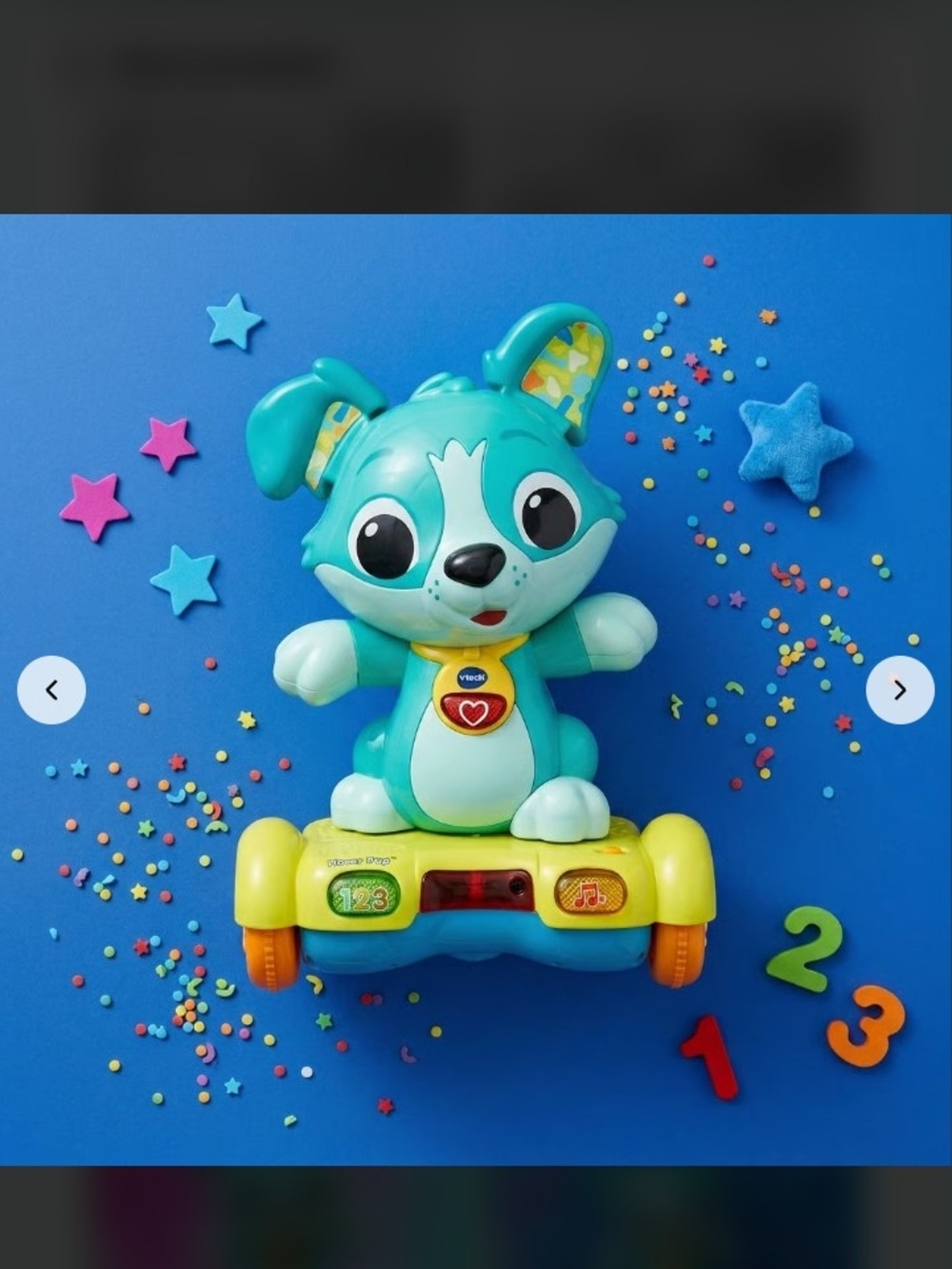 vtech hover pup light-up puppy learning toy on wheeled base blue/yellow 9-36m